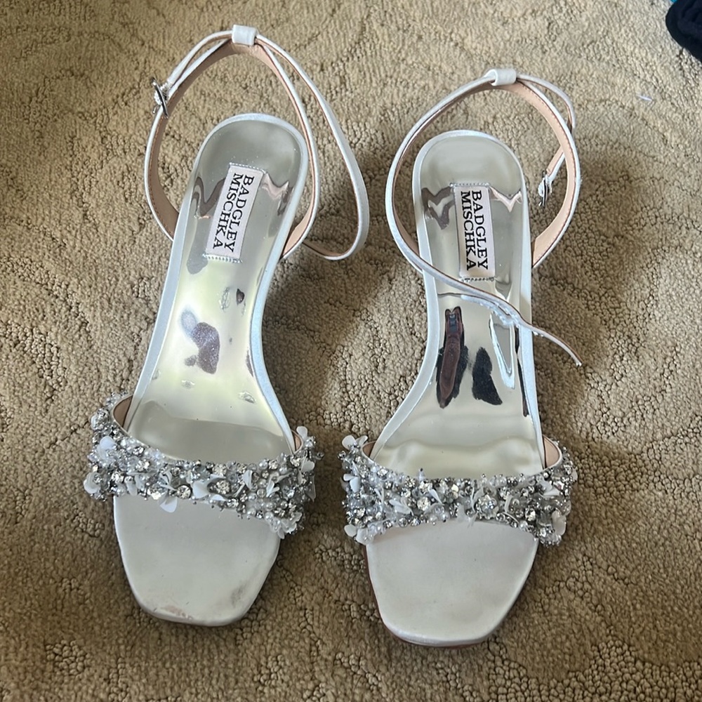 Badgley Mischka Telissa Satin embellished ankle strap sandal